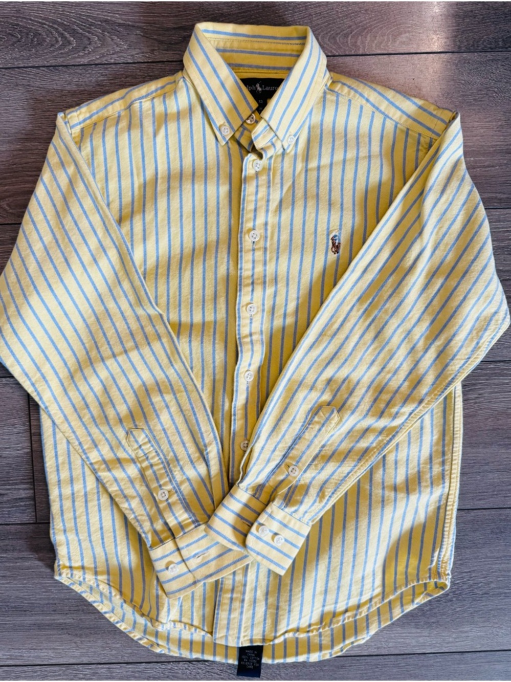 Boys’ Ralph Lauren Yellow and Light Blue Striped Button-Down Shirt-Size 12